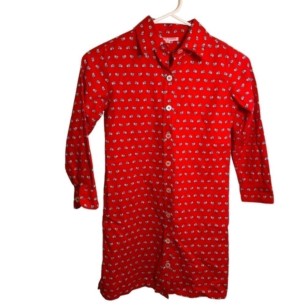 Kayce Hughes Girls Size 8 Shirt Dress Long Sleeve Button Down‎ Red Blue Camera